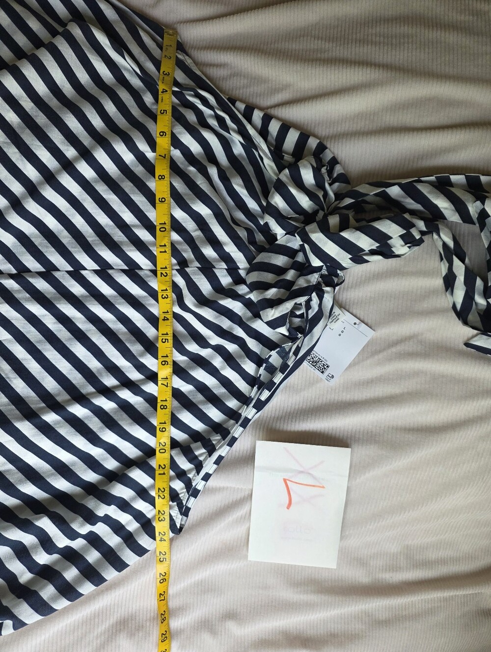 H&M Tie-detail A-line Maxi Dress Navy Blue White Striped Bnwt - Picture 12 of 15